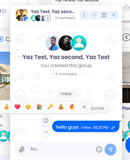 A message with the quick-reaction row open, showing the curated emojis and the ‘+’ button that opens the full emoji picker.