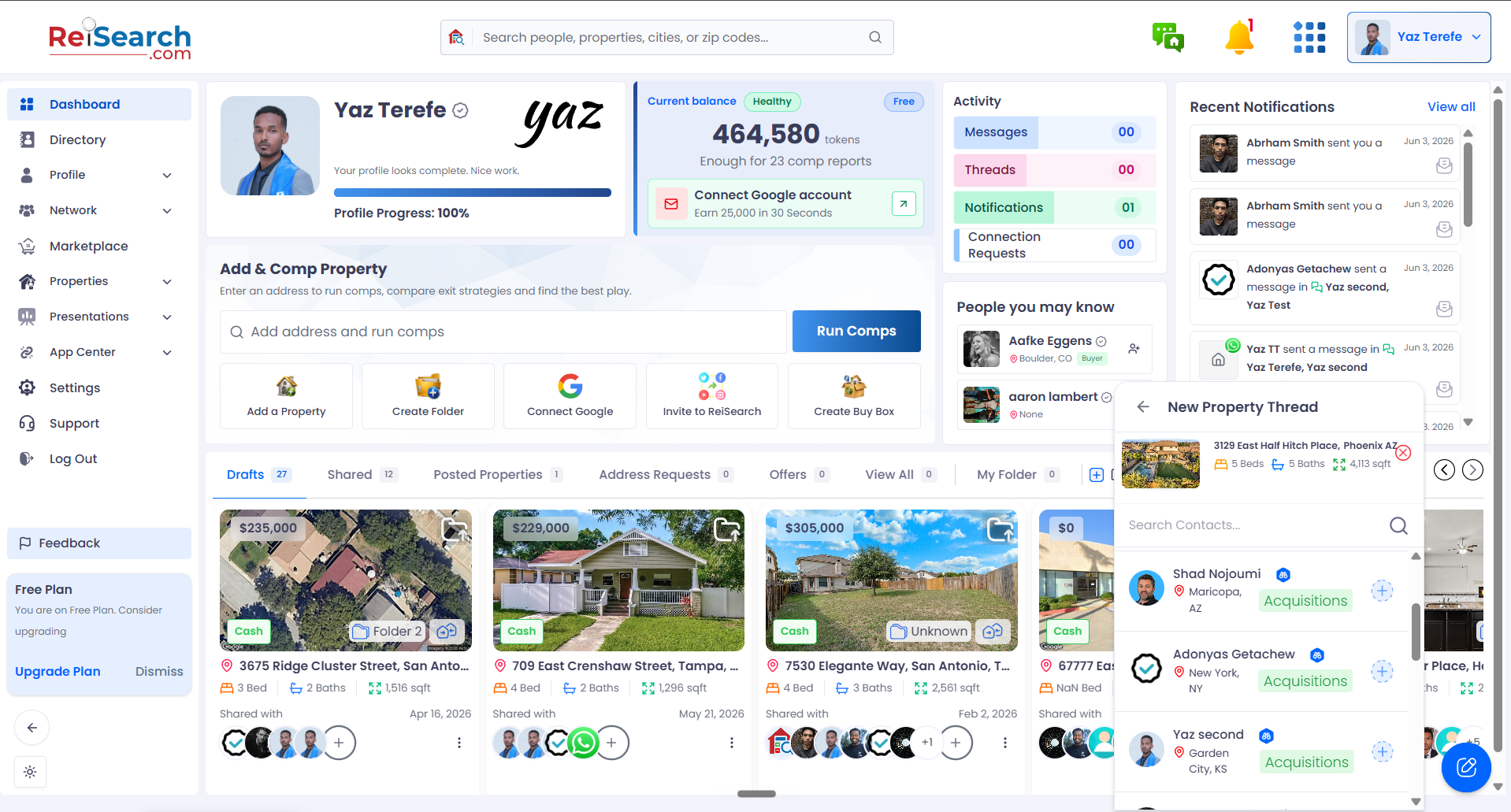 After the property is picked, the contact picker for adding people is highlighted.