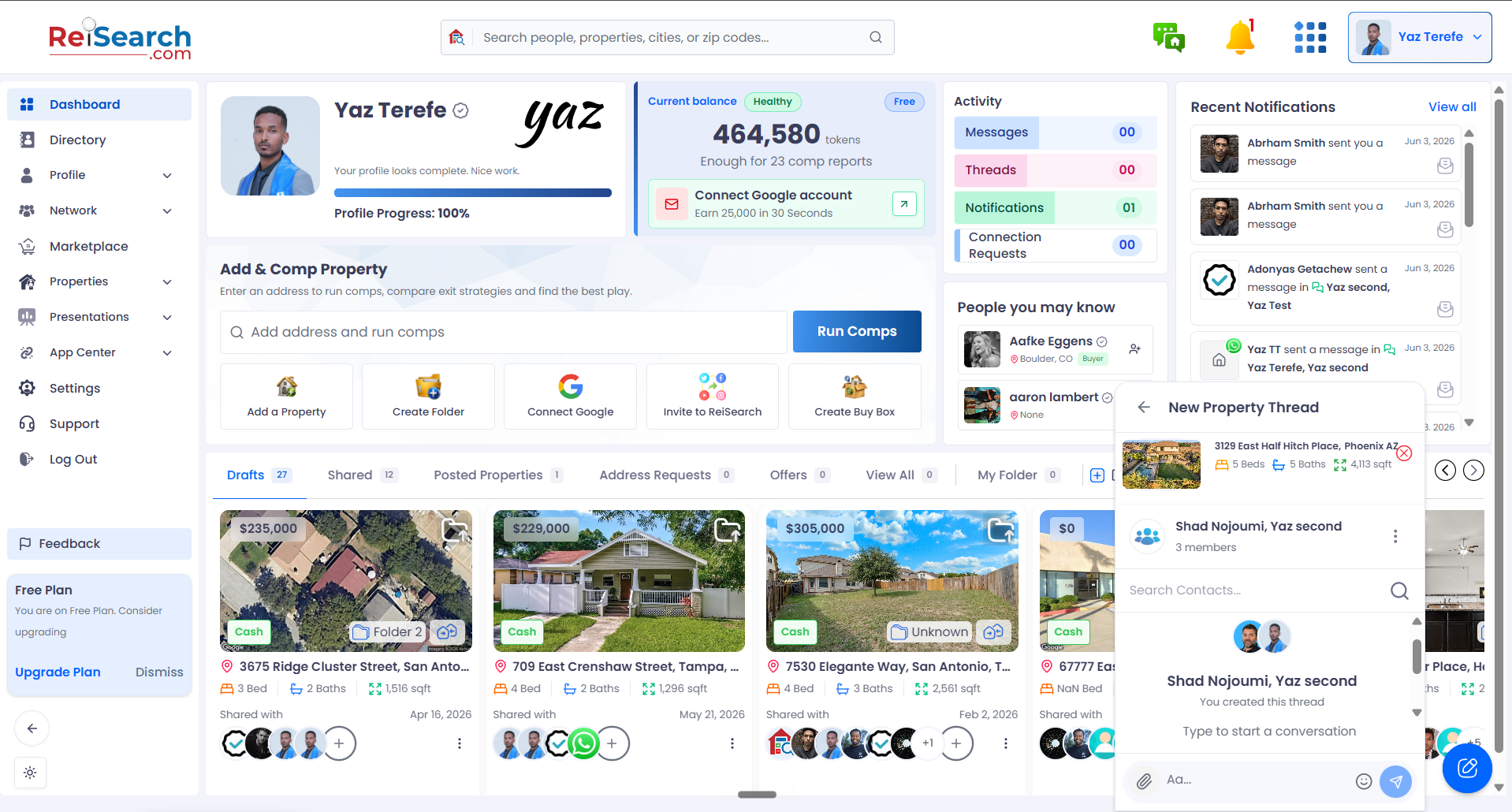 The property thread ready to start, with the message box highlighted.