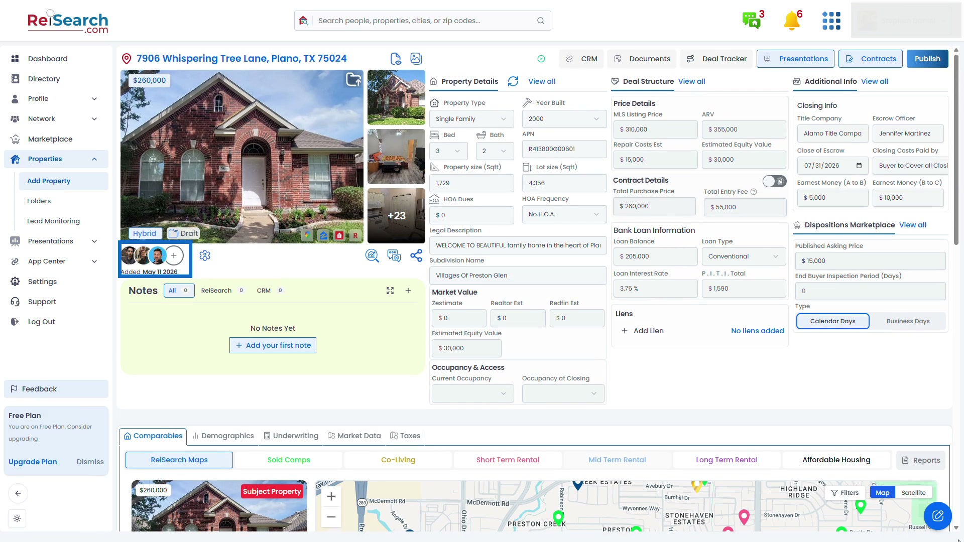 Full ReiSearch property workspace with the collaborator avatars and add-person control highlighted below the primary property image